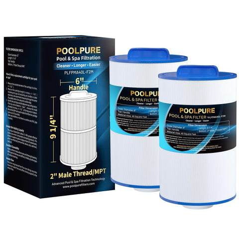 POOLPURE PMA40L-F2M spa filter front view showing the filter shape and fit