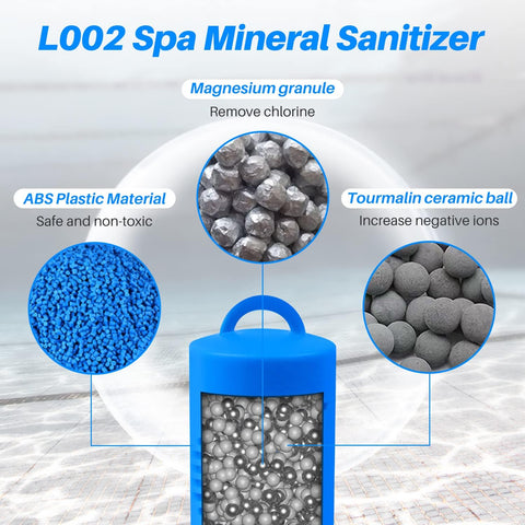 POOLPURE tourmaline ceramic balls detail highlighting advanced purification tech.