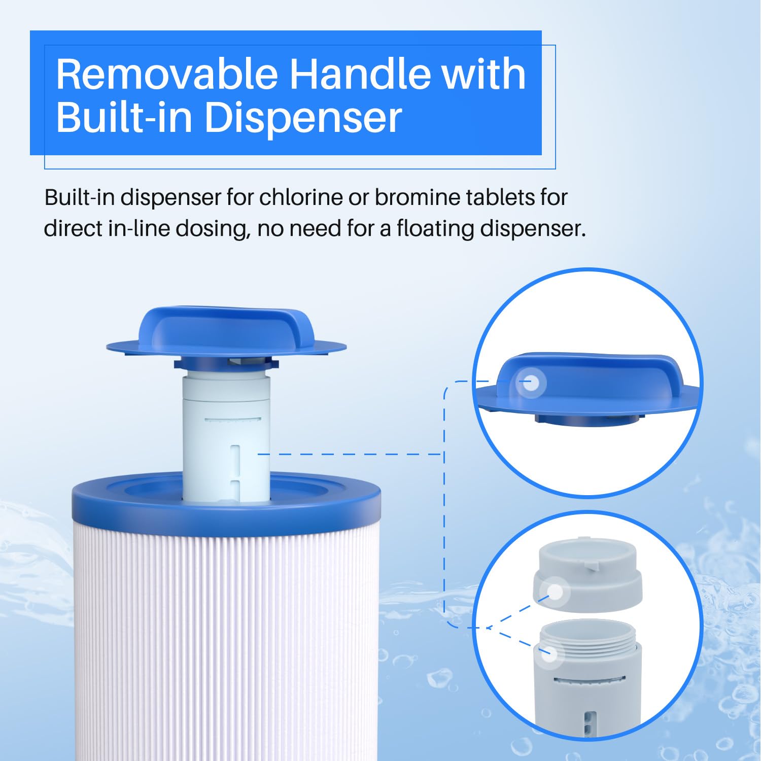 PoolPure trilobal filtration fabric spa filter improves debris capture and water clarity.
