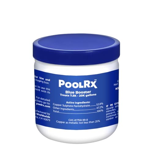 PoolRx 102001 blue 8 oz bottle front view for easy maintenance.