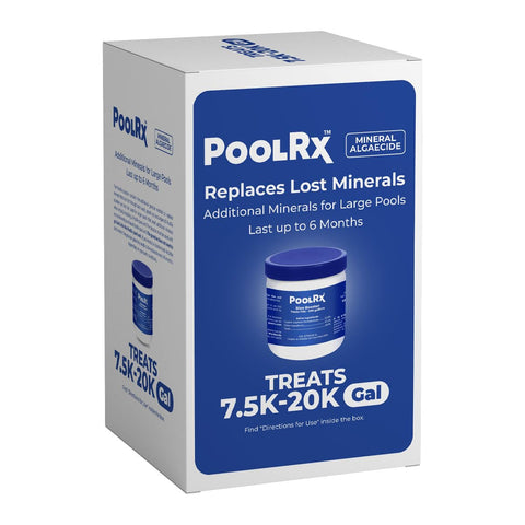 PoolRx 102001 mineral algaecide bottle with blue label for long-lasting algae control.