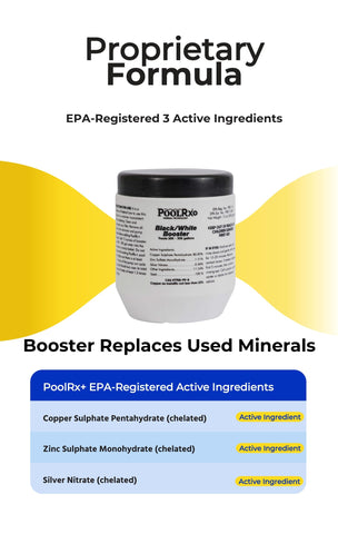 Pool water treated with Pool RX+ algaecide for clarity