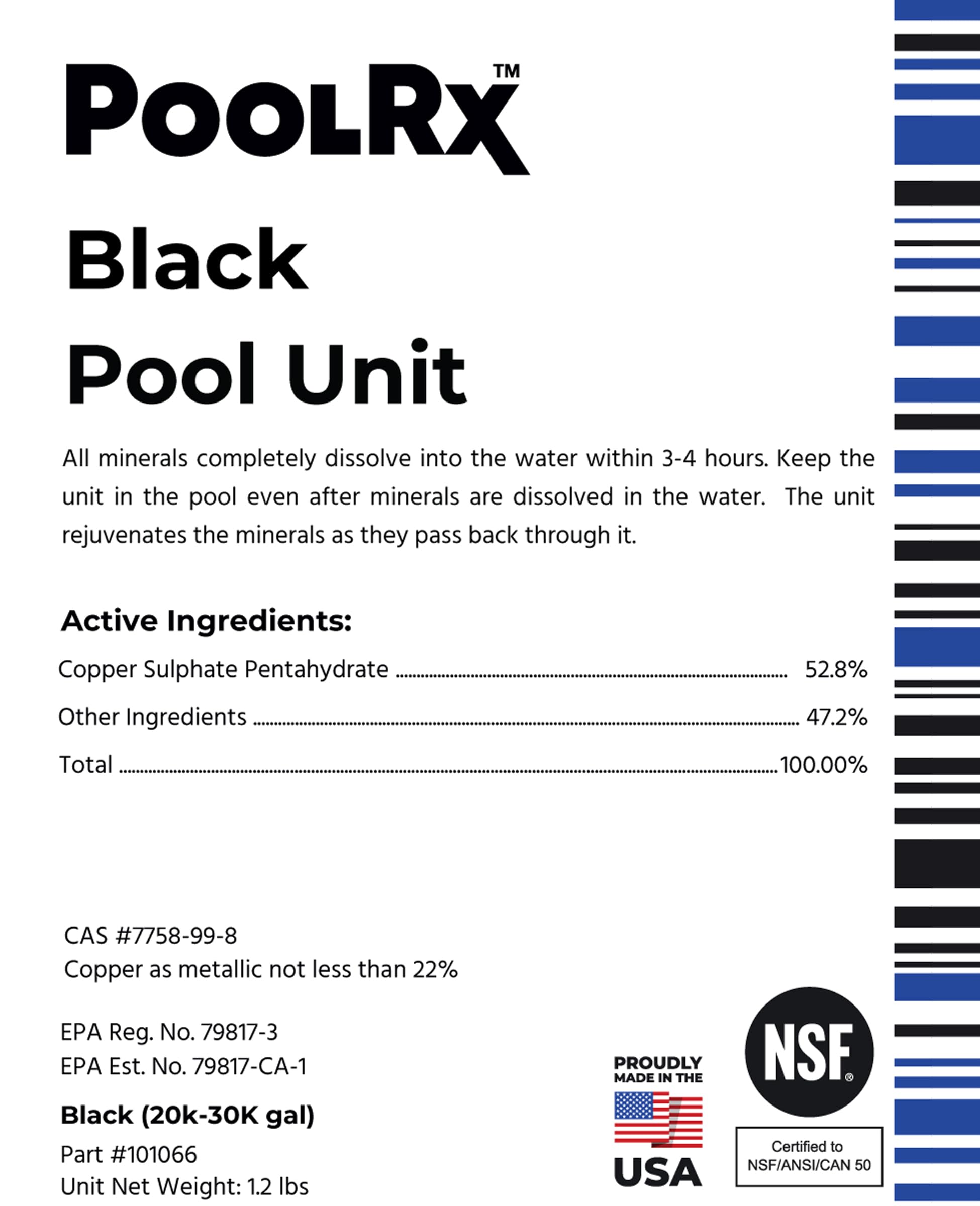 PoolRx is rated for 20k-30k gallon capacity in mid to large pools