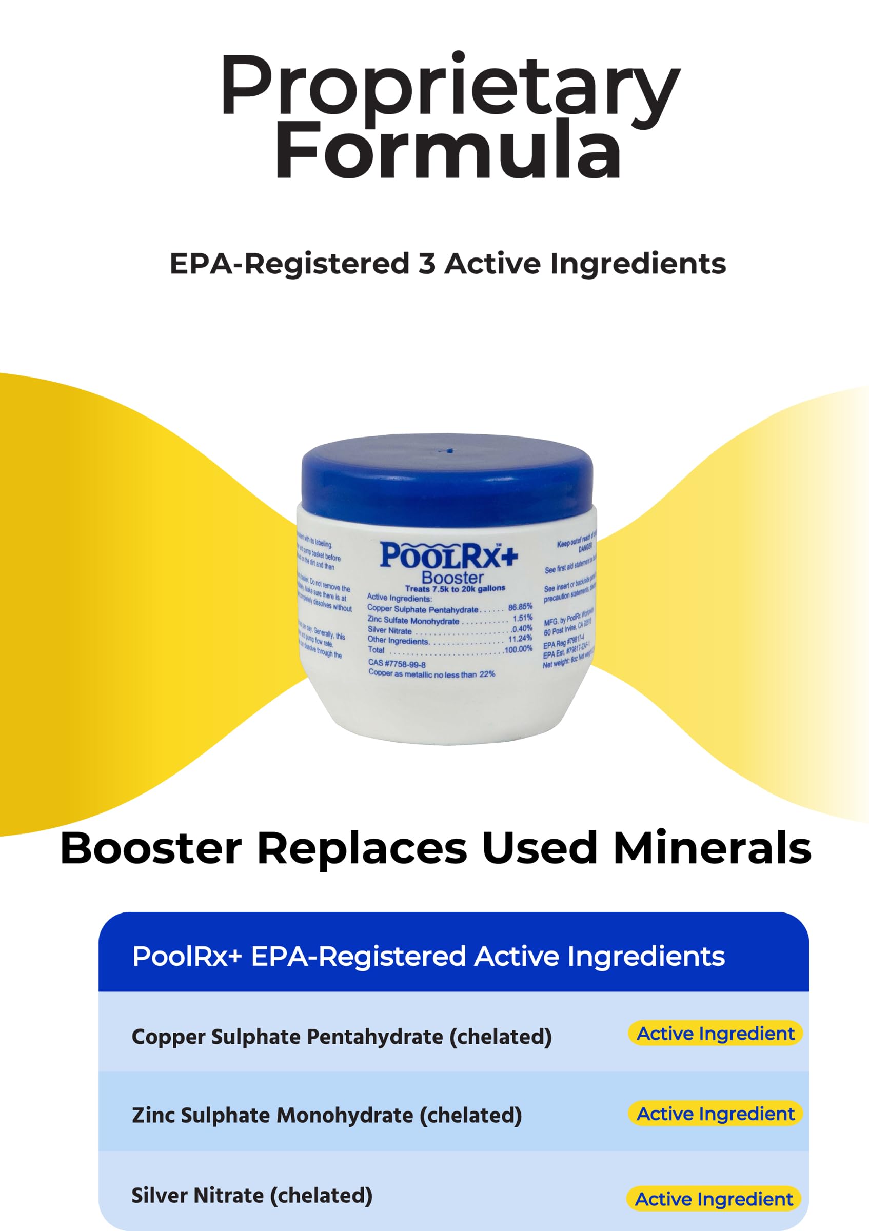 Pool RX mineral-enhanced formula close-up highlighting added minerals