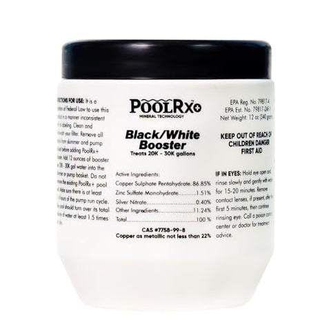 Pool RX+ Booster Black bottle close-up highlighting mineral-infused formula