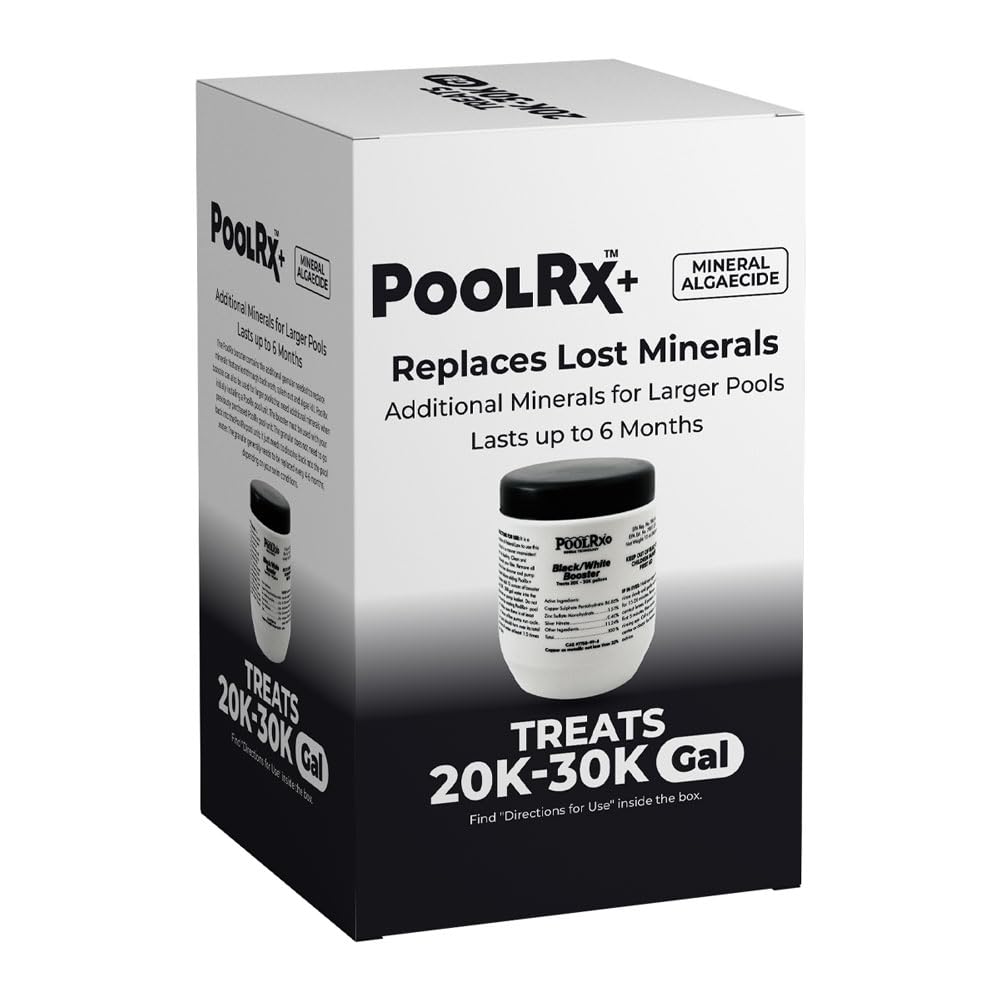 Pool RX+ Booster Black bottle ready to pour for algae control