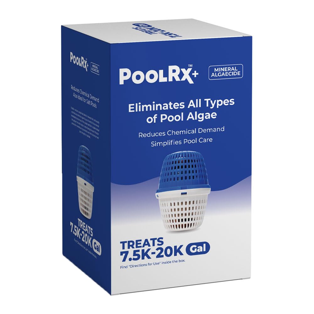 PoolRx+ bottle pour demonstrates easy dosing for balanced pool water.
