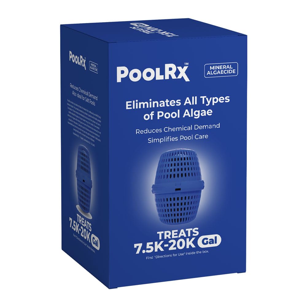 PoolRx Pool Unit 101001 packaging label showing six-month algaecide plan