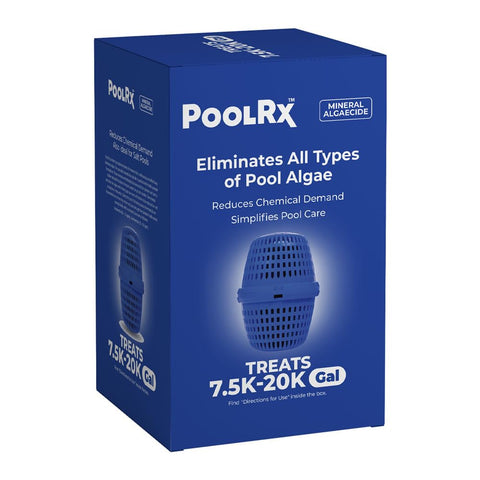 PoolRx Pool Unit 101001 packaging label showing six-month algaecide plan