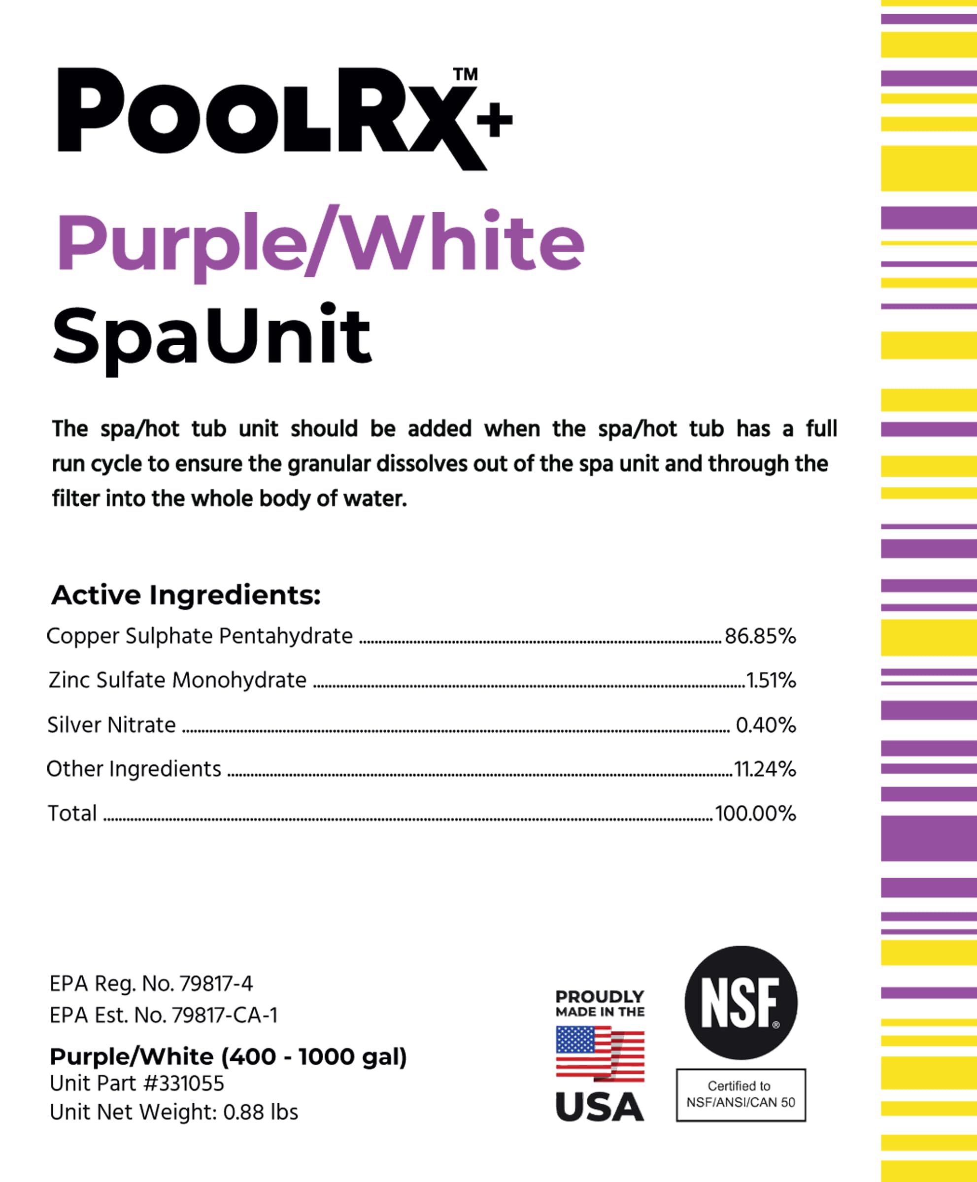 PoolRX+ spa Unit six-month performance extends intervals between treatments.