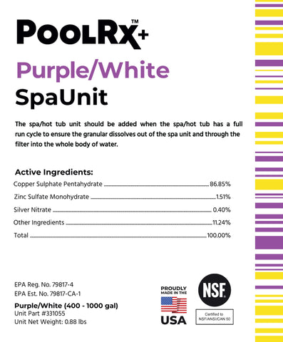 PoolRX+ spa Unit six-month performance extends intervals between treatments.
