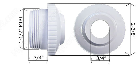 PoolSupplyTown 1-1/2-inch threaded male threads fit standard pool fittings.