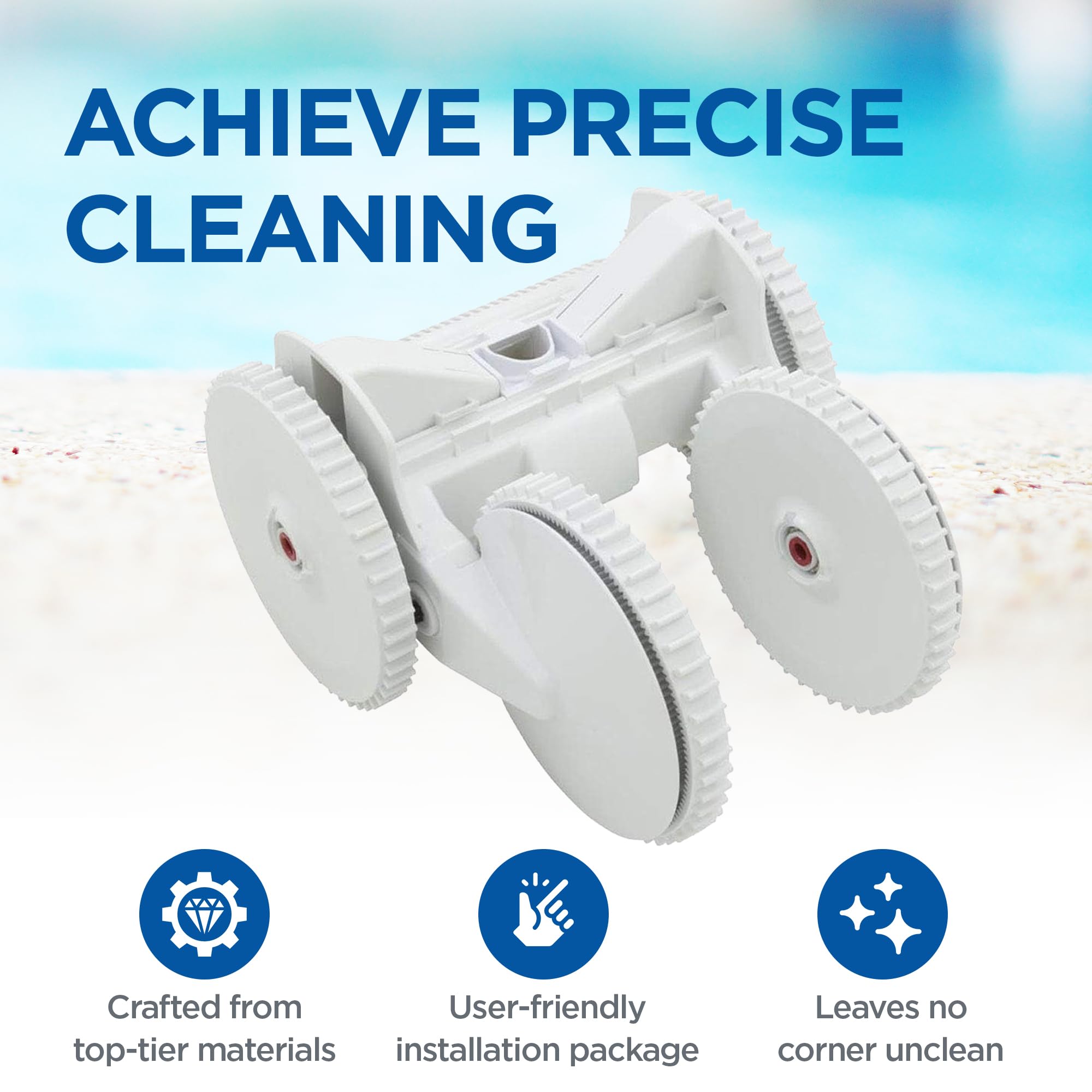 Poolvergnuegen four-wheel suction system—improved coverage across pool floors and corners.