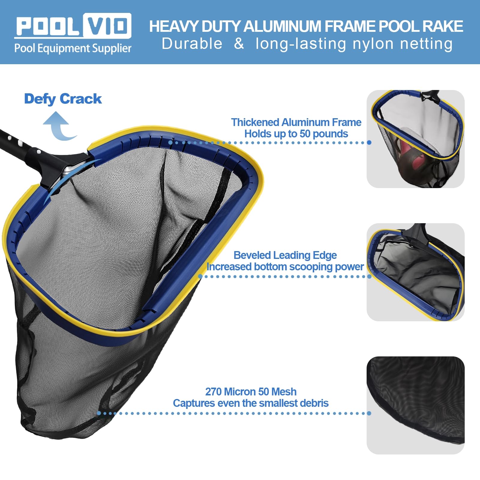 Poolvio 13ft adjustable aluminum pool pole for versatile cleaning reach.