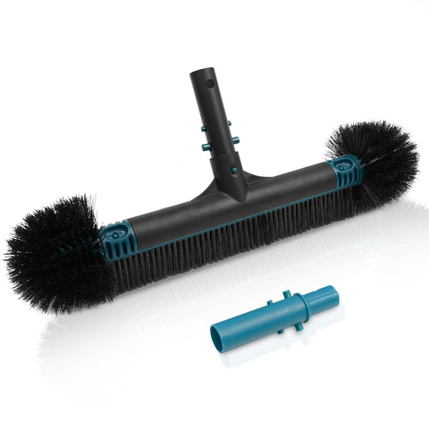 Poolvio 20-inch wide brush head cleans walls and tiles quickly.