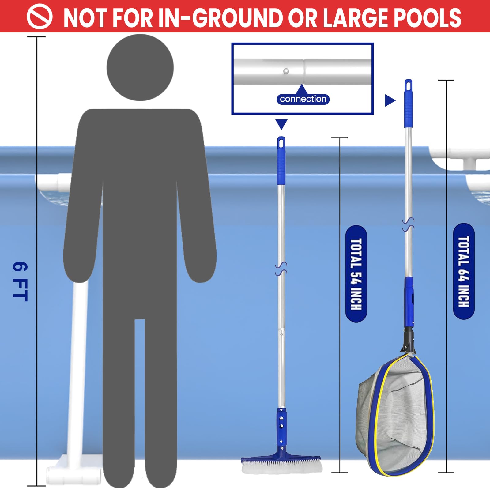 Poolvio 50-inch aluminum pole extended for easy reach