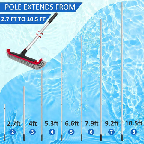 Poolvio adjustable pole 3 to 10.5 ft for hard-to-reach areas.