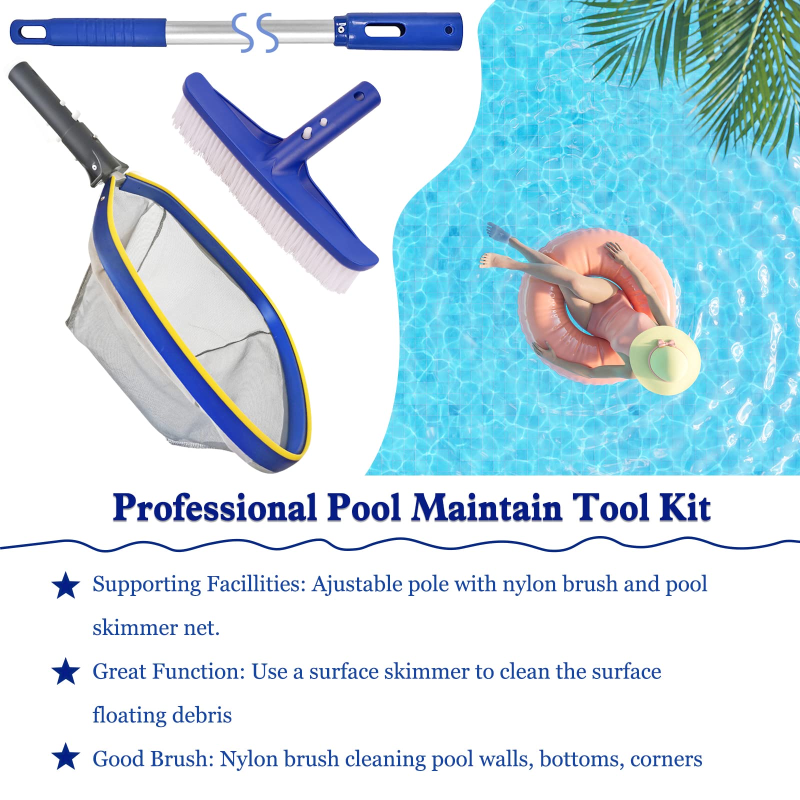Poolvio adjustable pole with standard connection for easy accessory swaps