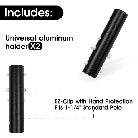 Poolvio aluminum adapter with EZ clip enables quick attachment to pool accessories.