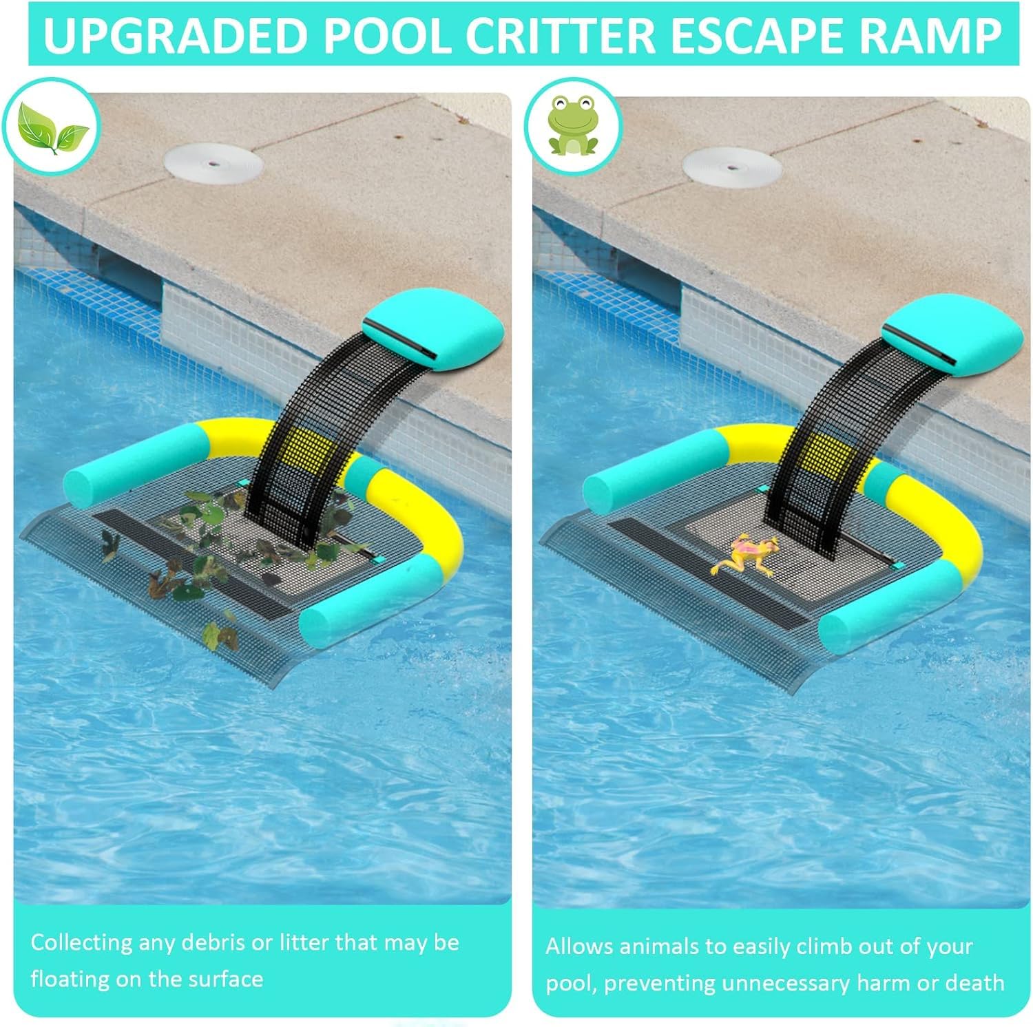 Poolvio Animal Saving Escape Ramp side view, easy access for frogs and small animals.