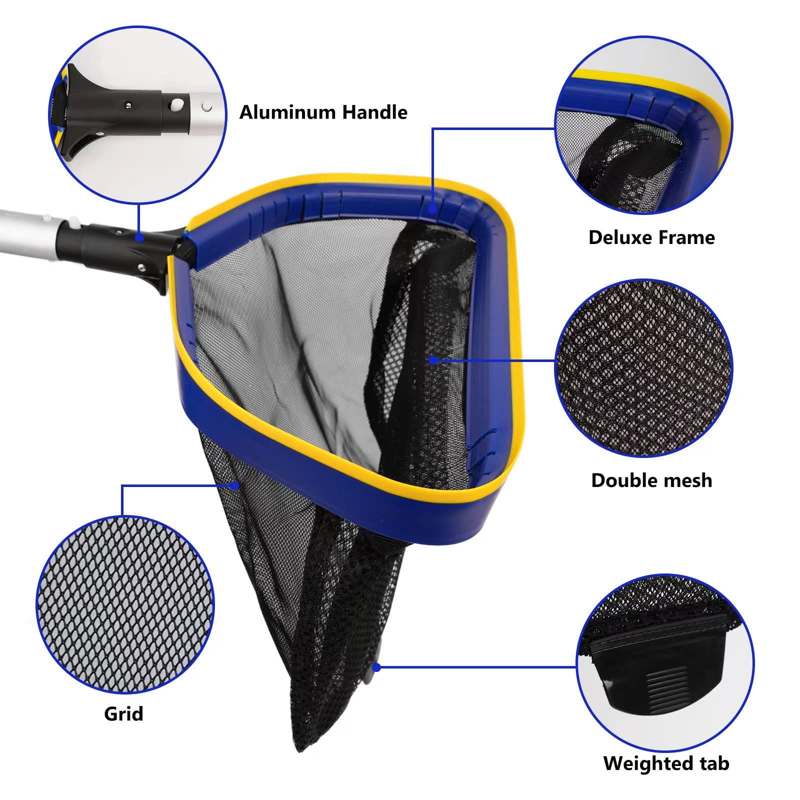 Poolvio beveled-edge scoop helps easy maneuvering along pool floors.