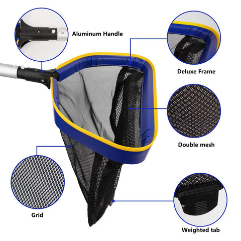 Poolvio beveled-edge scoop helps easy maneuvering along pool floors.