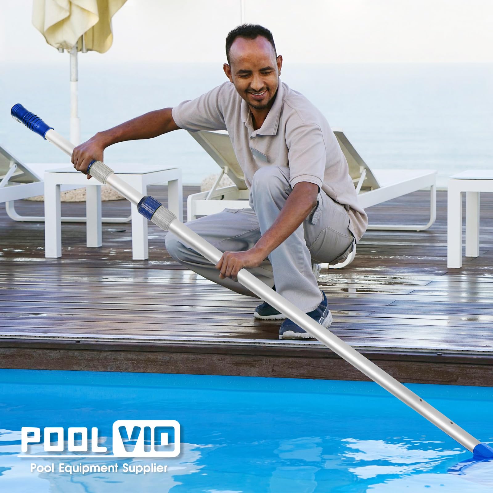 Poolvio compact-storage design tucks away easily after pool chores