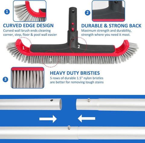 Poolvio curved ends and 45-degree head improve surface contact.