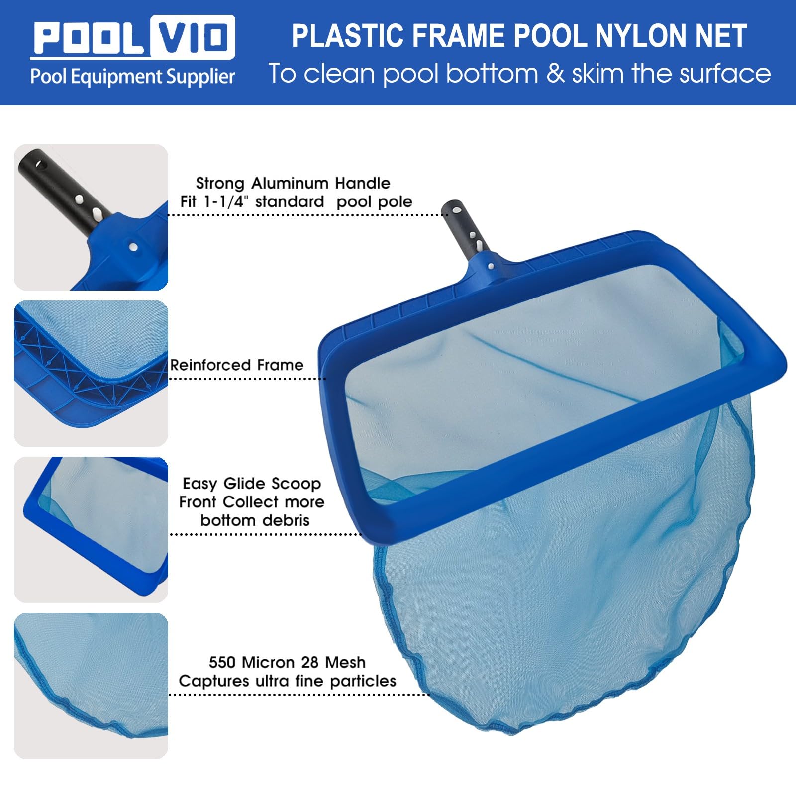 Poolvio extended beveled scoop front improves ground engagement