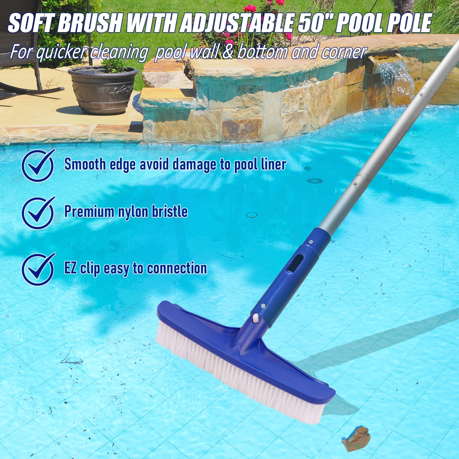 Poolvio EZ clip safety feature on the brush