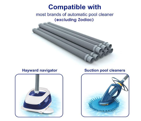 Poolvio hoses extend up to 26 feet for flexible cleaning coverage.