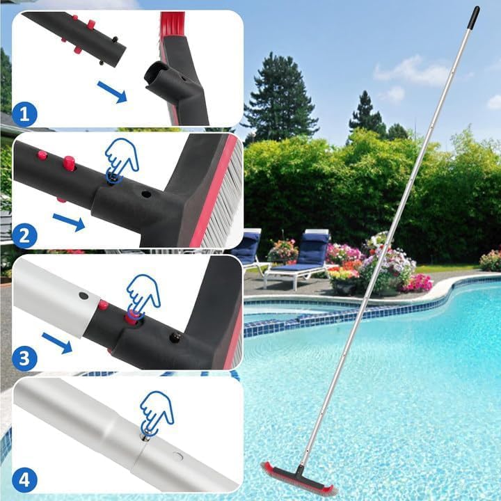 Poolvio five-row nylon bristles scrub walls, tiles, and floors effectively.