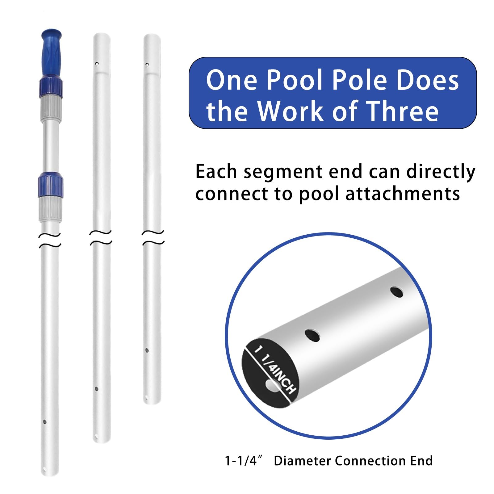 Poolvio three-piece aluminum pole showcases lightweight durability and storage ease.