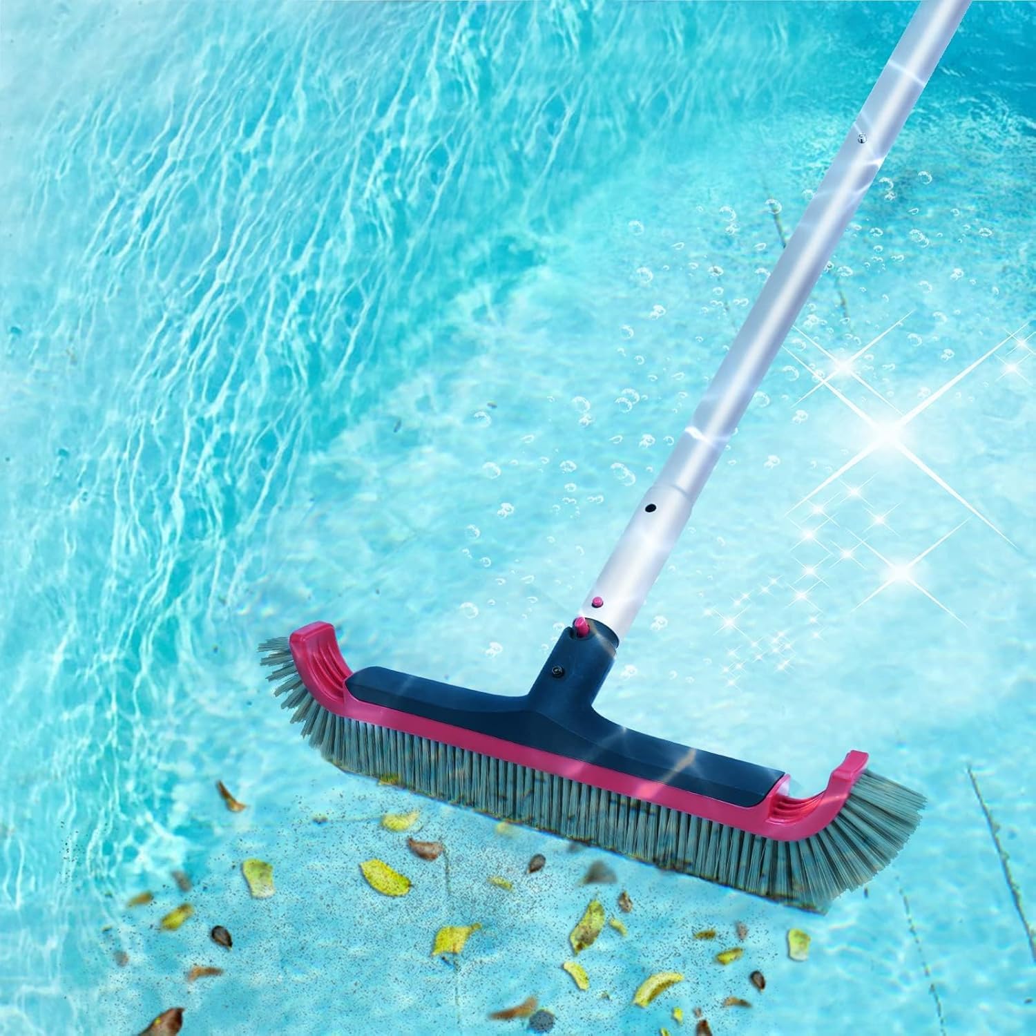 Poolvio wide brush head covers more area for faster cleaning.