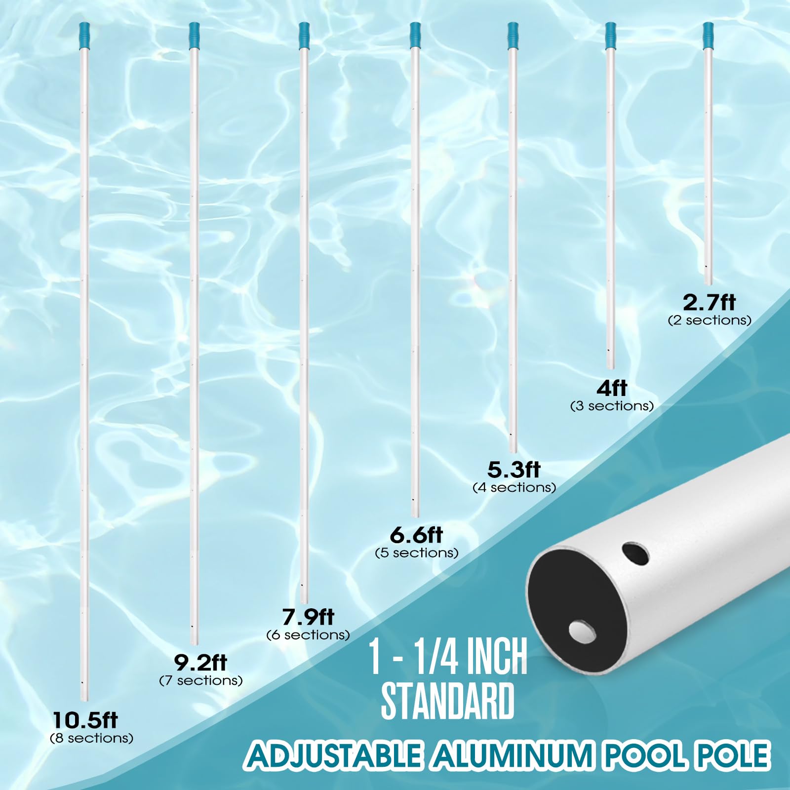 Poolwhale 10.5-foot adjustable pole reaches every pool corner.