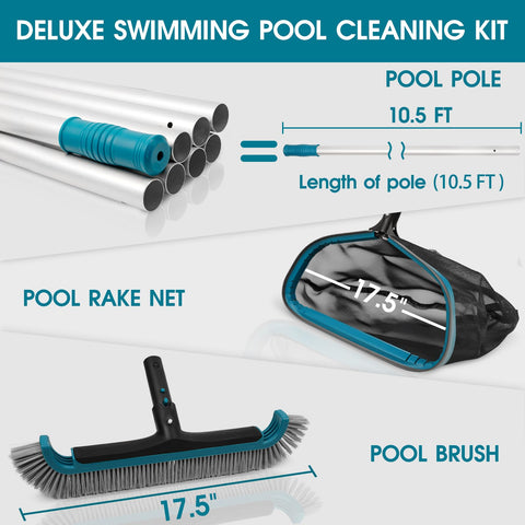 Poolwhale 17.5-inch brush head covers wide areas for quick scrubbing.