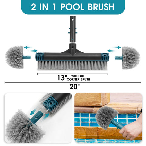 PoolWhale 2-in-1 brush system with detachable corner brush for precise cleaning.