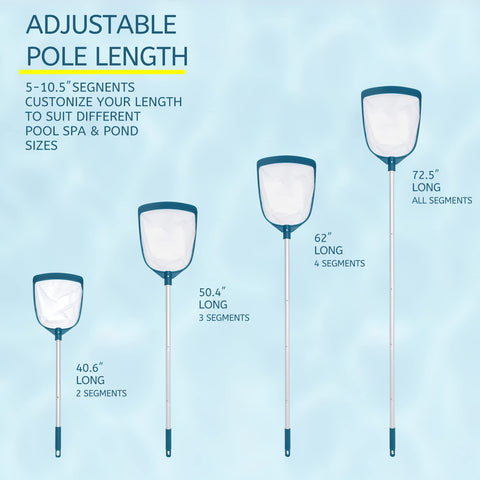 POOLWHALE aluminum pole extended for deep skimming and long reach.