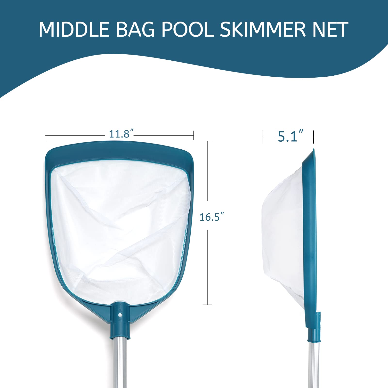 POOLWHALE skimmer in action collecting leaves and insects from pool surface.