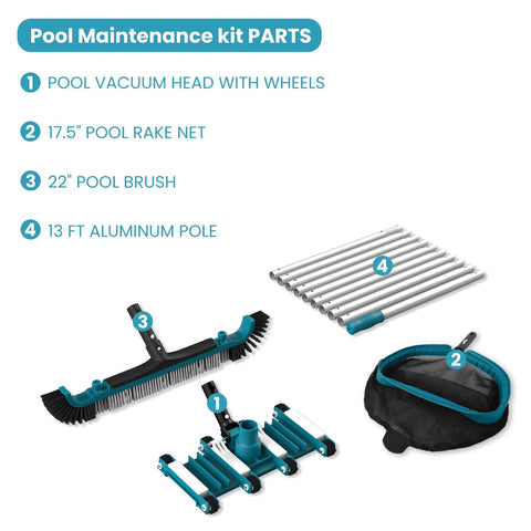 POOLWHALE Deluxe 13ft adjustable pole extends reach for deep cleaning.
