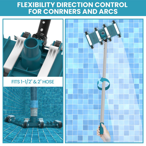 POOLWHALE Deluxe 14-inch vacuum head with wheels glides smoothly.