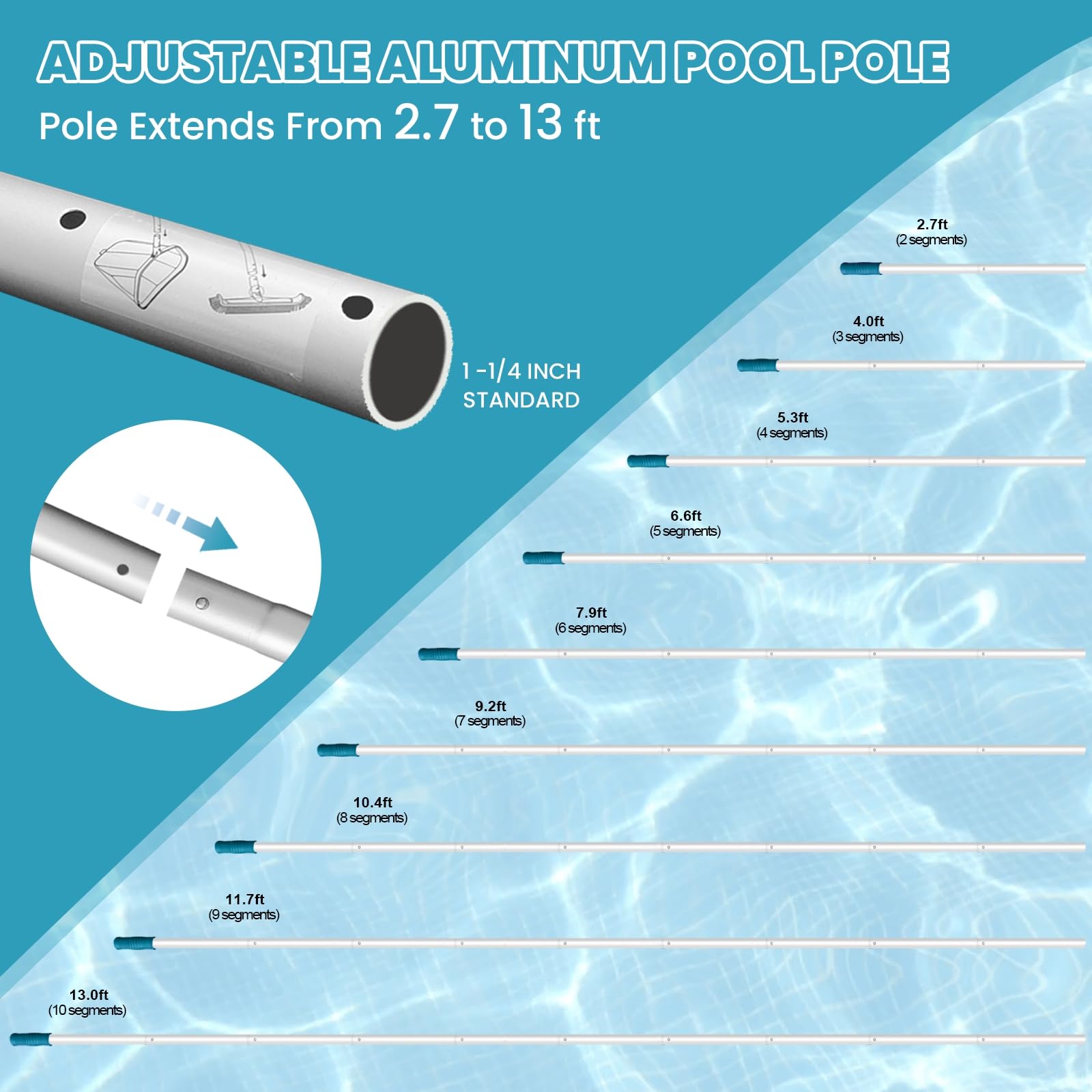 POOLWHALE Deluxe 17.5-inch aluminum skimmer net captures surface debris.