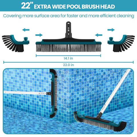 POOLWHALE Deluxe detachable corner brush improves edge cleaning.