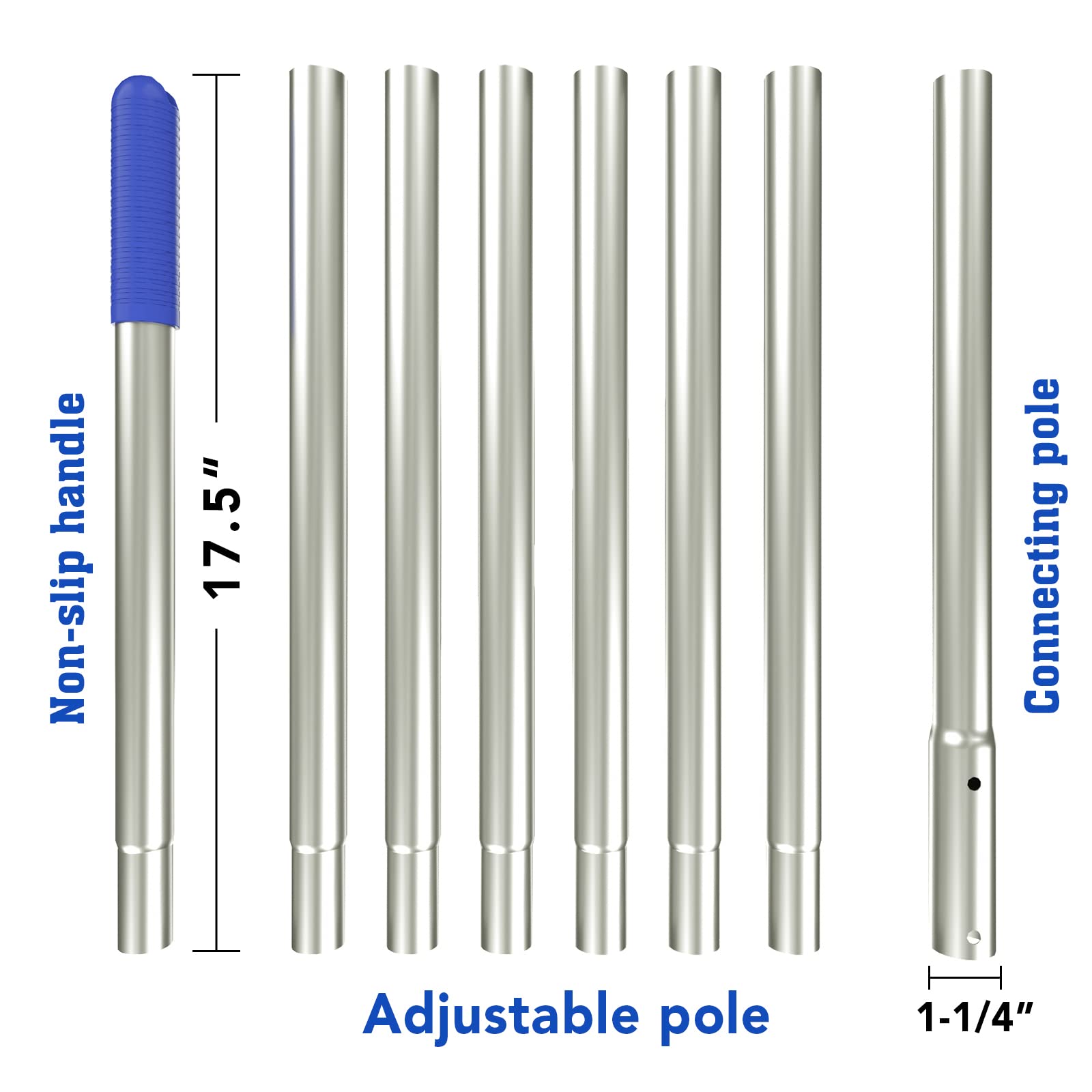 poolwhale eight-piece adjustable-pool-pole connects easily to tools for versatility.