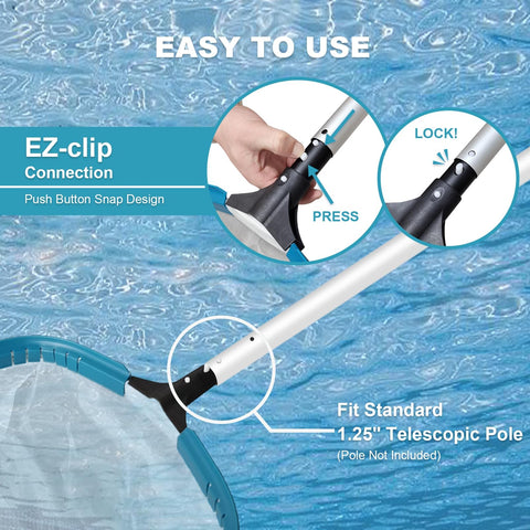 POOLWHALE EZ clip handle for safe, easy pole attachment.
