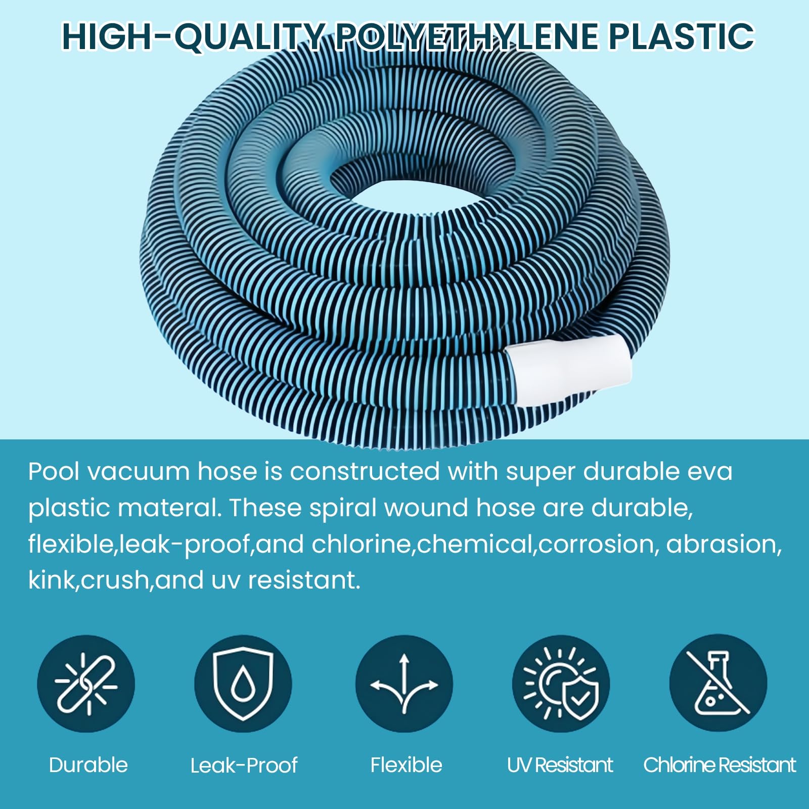 PoolWHALE hose works with telescopic pole for manual vacuuming in any pool size.