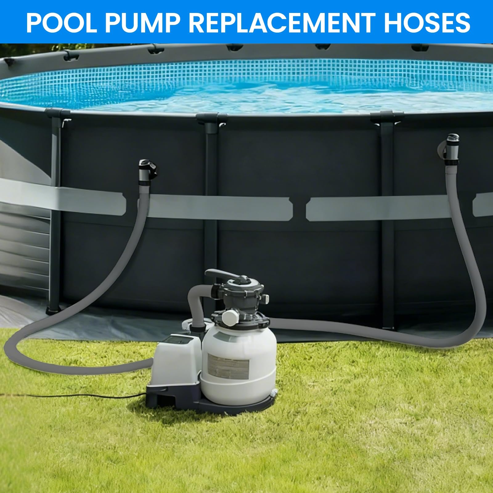 POOLWHALE hose pack display shows two hoses ready to install