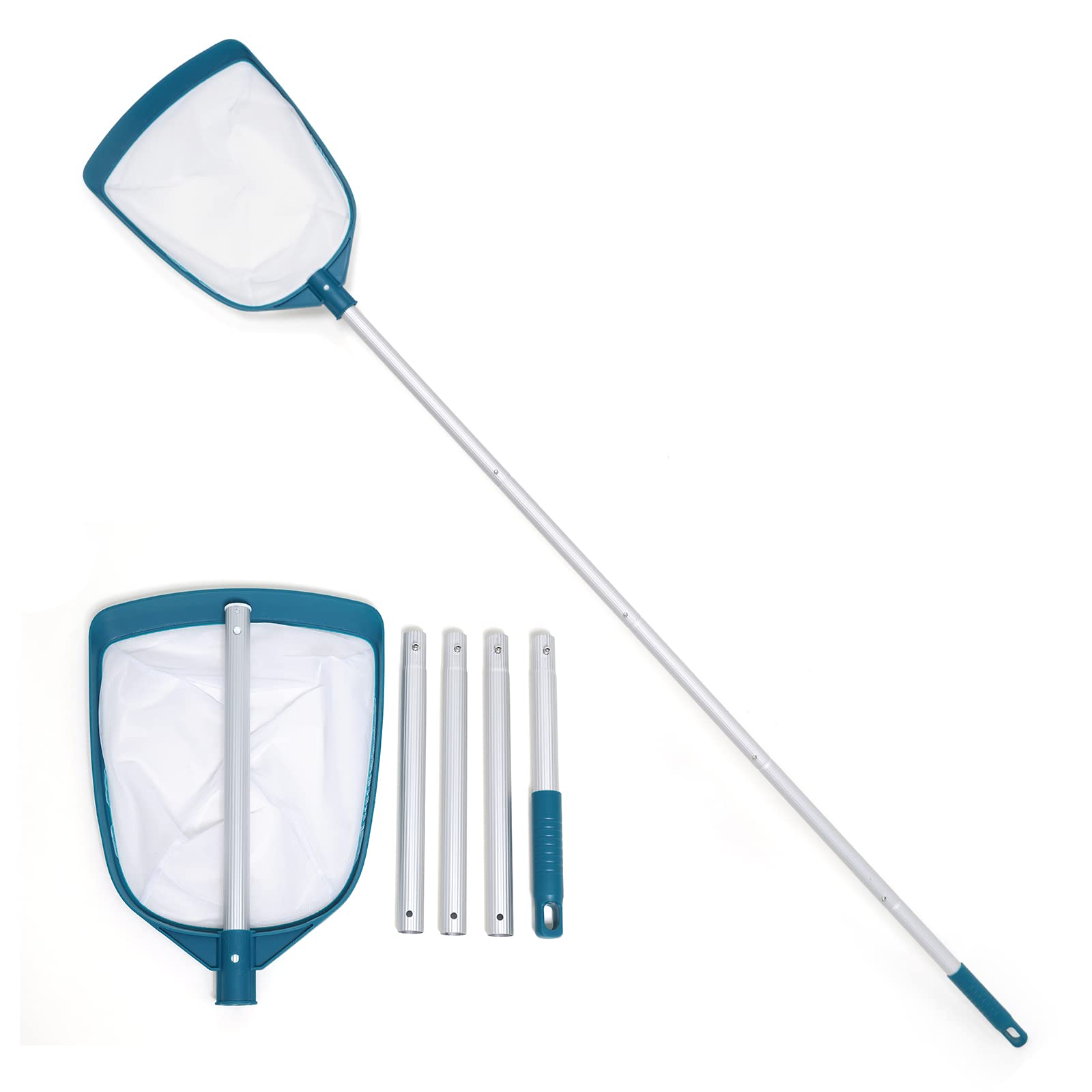 POOLWHALE leaf skimmer net with adjustable pole for easy pool debris removal.