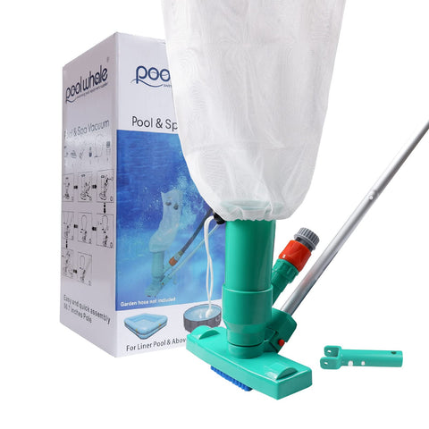 POOLWHALE mini jet vac brush cleans pool bottoms with debris removal.