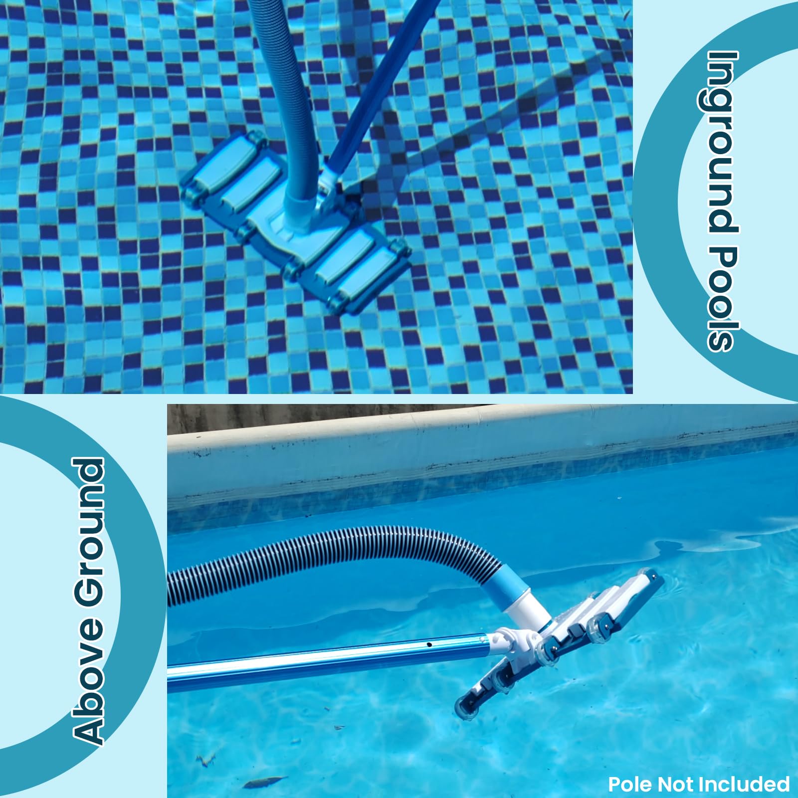 POOLWHALE kit-included hose and head provide a ready-to-use cleaning setup